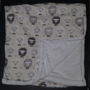 Sheep Lamb Baby Blanket Lovey Fleece Soft Gray White Tan Wooly Hearts 39x39
